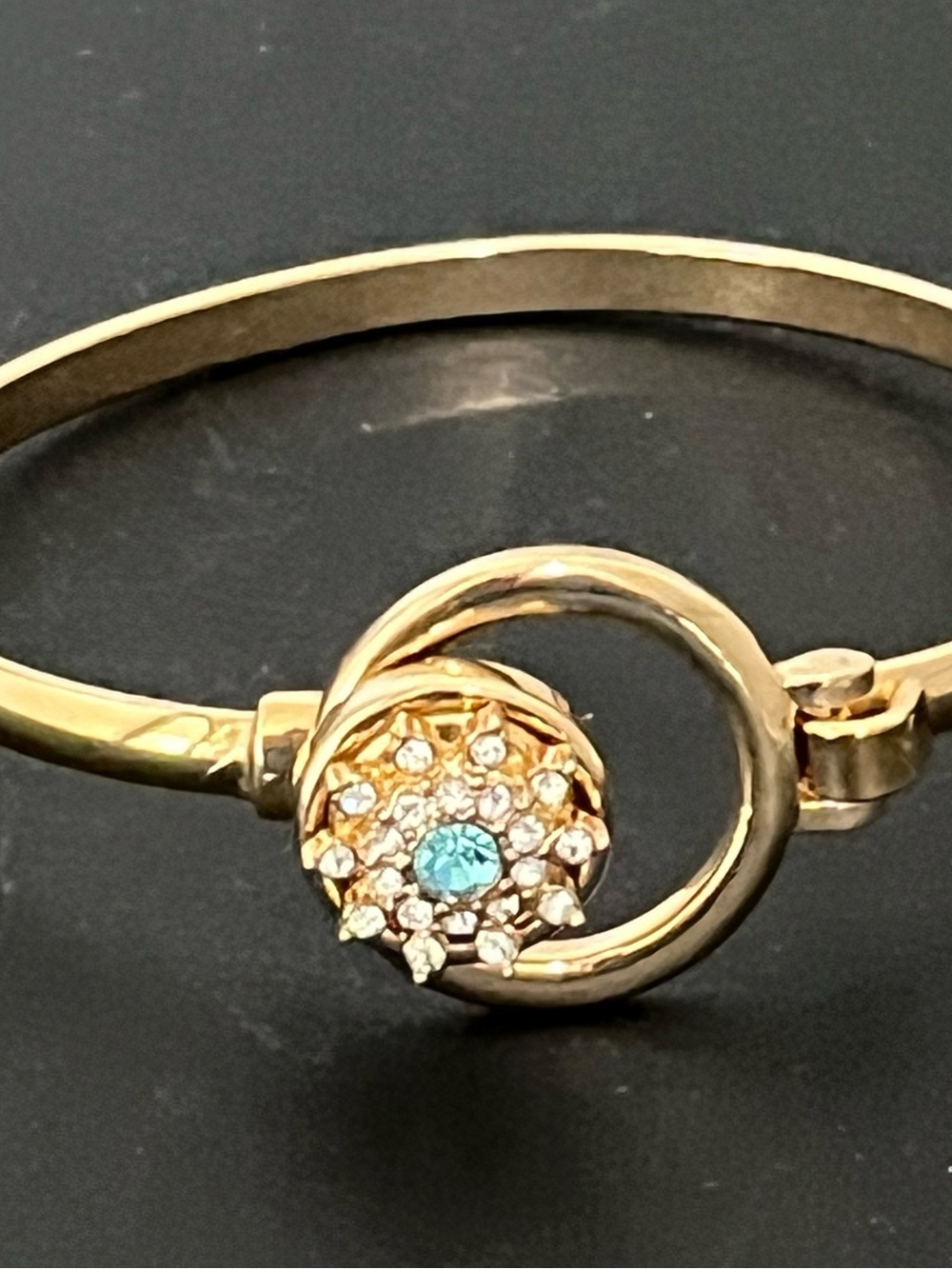 Magnolia and Vine Gold-Tone Bracelet with Blue Center Crystal and Clear Accents